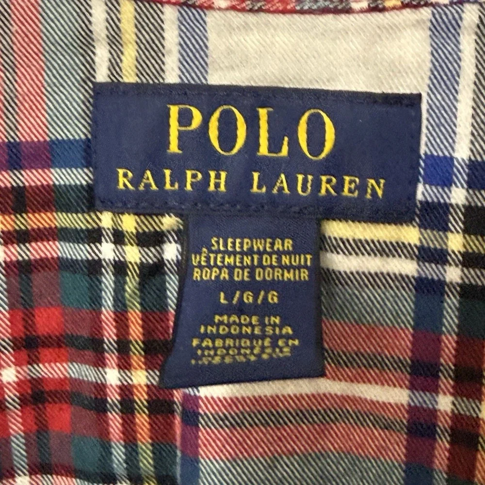 Polo Ralph Lauren Men's Large Plaid Pajama Sleepwear Button Up Shirt Cotton